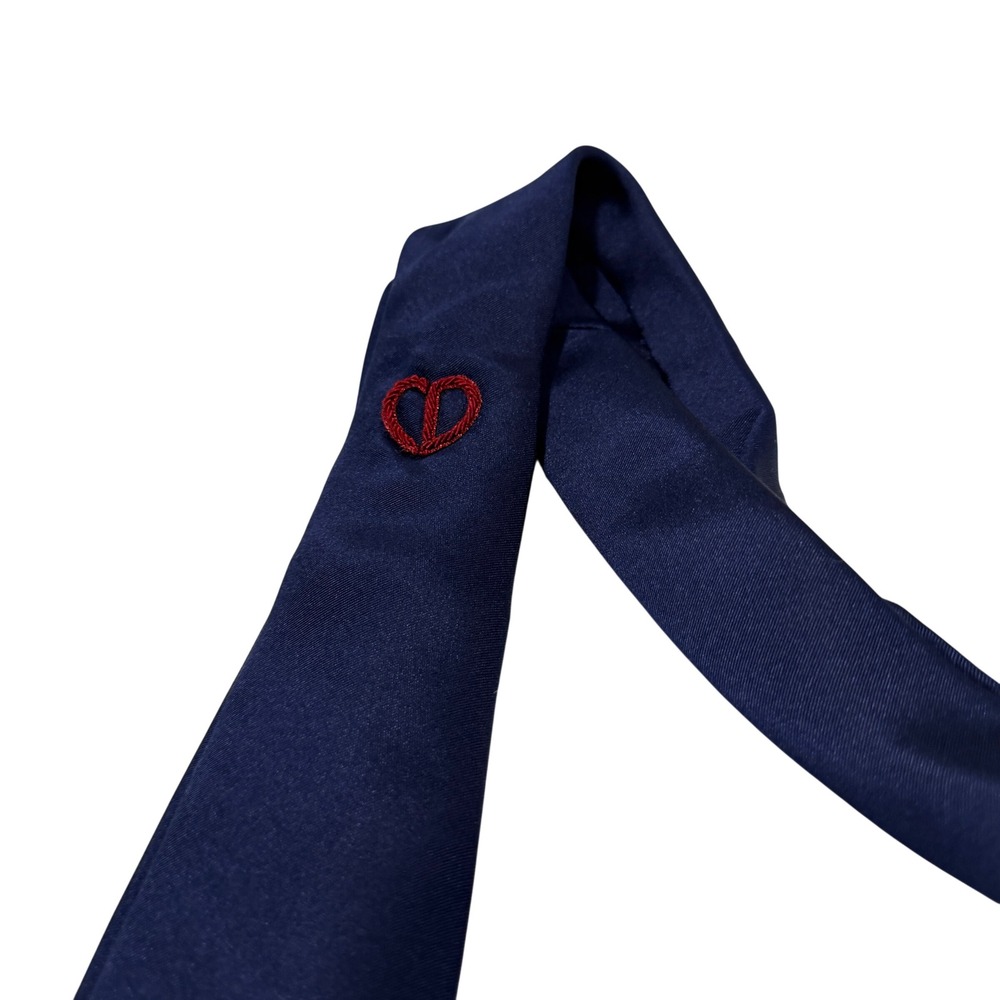 Dior Navy Blue Silk Skinny Tie Red Heart CD Logo Embroidered Hand Made - Picture 2 of 9